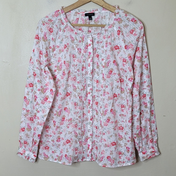Talbots Ruffle Pintuck Blouse In Swirly Ditsy Floral Size S Button Front - Picture 2 of 10